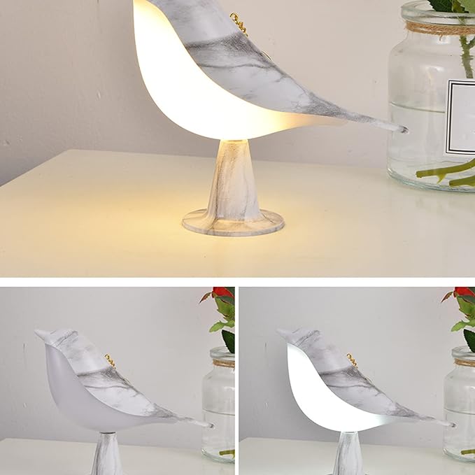 Bedside Touch Control Table Lamp Aroma Lamps Cute Bird Shaped Led Bedside Desk Lamp with USB Charging Port 3 Way Dimmable Creative Night Light Cordless Nightstand Lamp for Bedroom Home Office(Marble)
