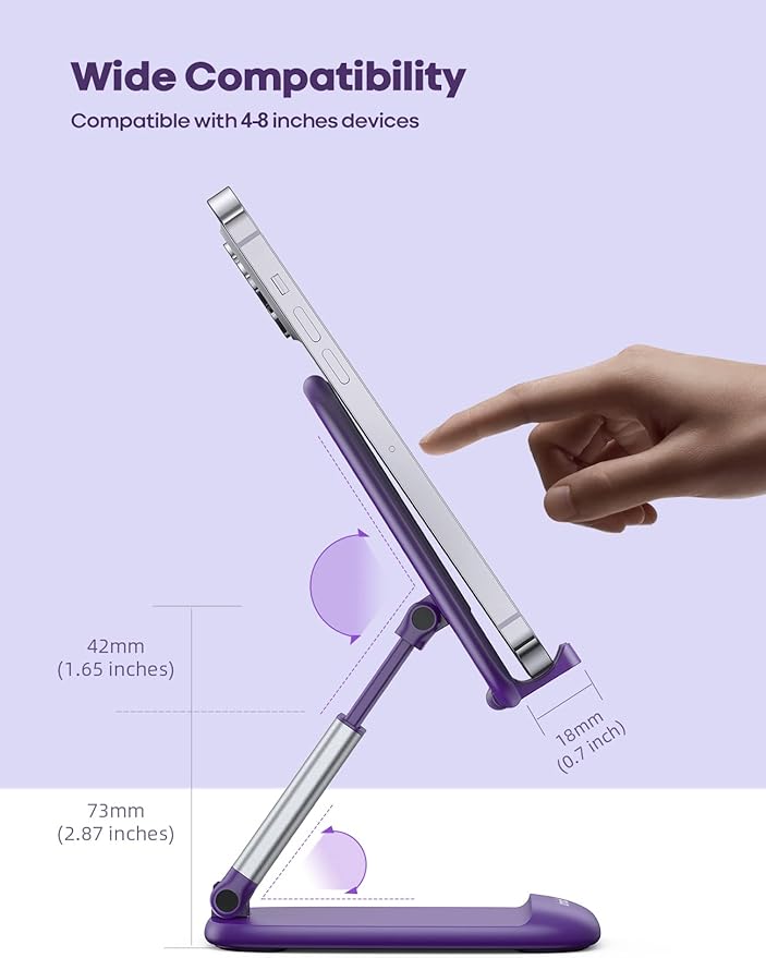 Lamicall Purple Phone Holder for Desk - Dark Purple Cellphone Stand Desk Accessories Desktop Office Must Have, Gifts for iPhone 17 16 15 14 13 Pro Max Mini, 12 11 XR X 8 7 6 Plus SE, 4-8'' Smartphone