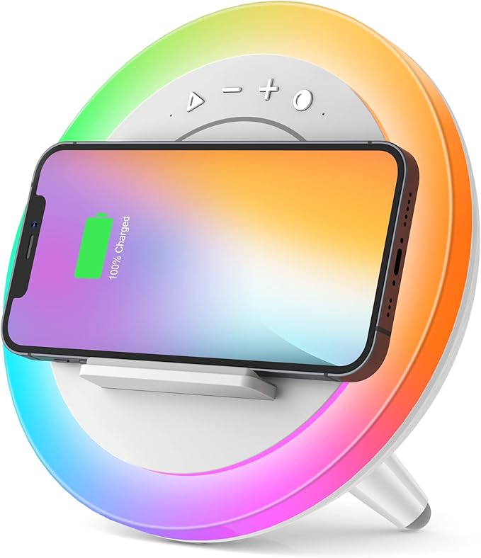 Swarmir Bluetooth Speaker with Lights, Wireless Charging Speaker, Best Birthday Gift Ideas Teenage,Applicable for Bedroom/Teen Girl Gifts(5W Wireless Charging)
