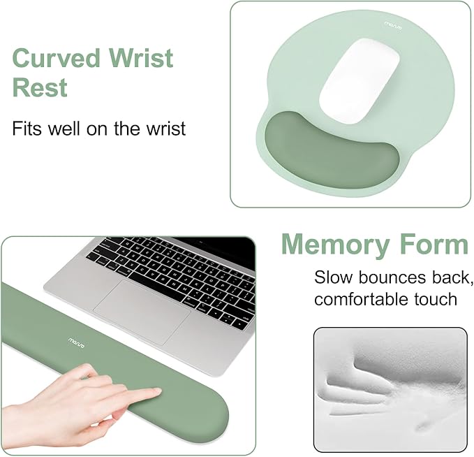 MOSISO Wrist Rest Support for Mouse Pad&Keyboard Set, Circle Curved Ergonomic Mousepad&Coaster Non-Slip Base Home/Office Wrist Support&Easy Typing Pad with Soft Cloth&Silicone Lining, Antique Green