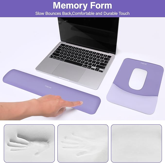 MOSISO Wrist Rest Support for Mouse Pad&Keyboard Set, Rectangular Ergonomic Mousepad Non-Slip Base Home/Office Easy Typing Pad with Neoprene Cloth&Raised Silicone Lining, Purple