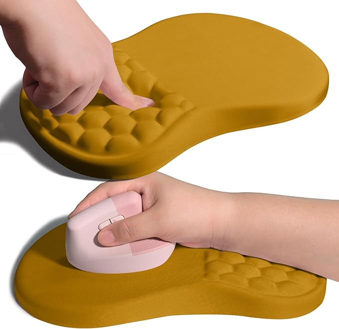 Ergonomic Joint Wrist Support Mouse Pad with Memory Foam Cushion Massage Bump, Carpal Tunnel Mousepad Slope Design for Wrist Rest, 11.8x7.9 in, Goldenrod