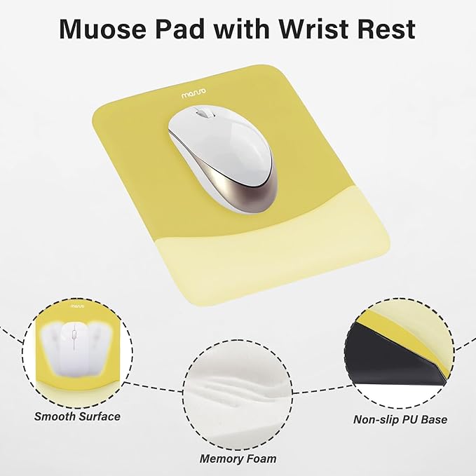 MOSISO Wrist Rest Support for Mouse Pad&Keyboard Set, Rectangular Ergonomic Mousepad Non-Slip Base Home/Office Easy Typing Pad with Neoprene Cloth&Raised Silicone Lining, Yellow