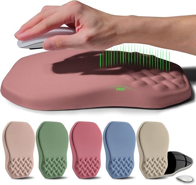Ergonomic Raised Mouse Pad Wrist Support with Bilateral Slope Memory Foam Mousepad for Wrist Rest and Carpal Tunnel 11.8x7.9〃 Salmon Pink