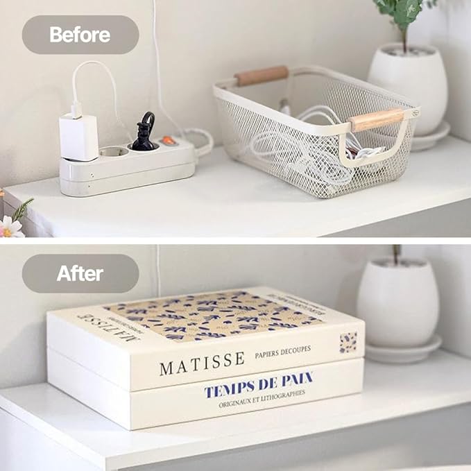 Book Shape Decorative Cable Management Box - Expandable Cable Organizer Box with Magnetic Closure for Home & Office (PatternHouse, Standard)