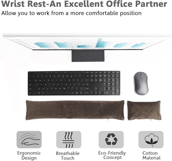 Keyboard Mouse Wrist Rest Bean Bag Set, Ergonomic Wrist Rest for Keyboard and Mouse Filled Ergo Beads, for Laptop, Desktop Computer (Dark Brown)