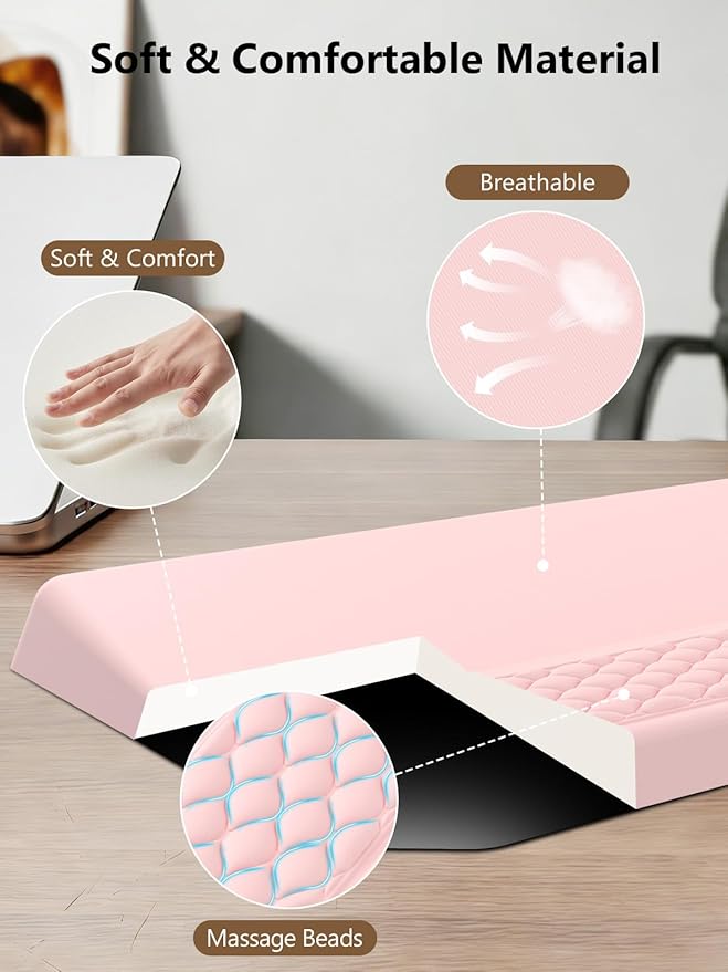 2-in-1 Ergonomic Keyboard Stand with Wrist Rest, Comfy Keyboard Riser Holder with Massage Design, Pink