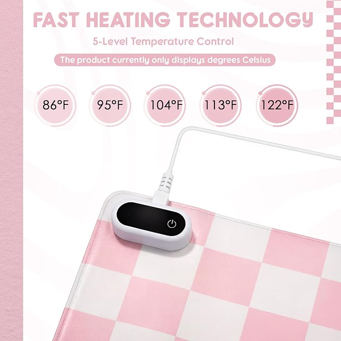 Konohan Heated Large Desk Mat PU Leather Cute Warm Mouse Pad with 5 Heating Level & 4 Hour Auto Shut-Off Heating Keyboard Pad Warmer Gaming Mice Mat Only Supports 110v(Pink Checkerboard, 31.5" X 13")
