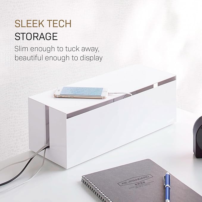 YAMAZAKI Home Cable Management Box – Cord Organizer Box with Lid, Minimalist Cable Storage for Office, Abs Plastic - Abs Plastic