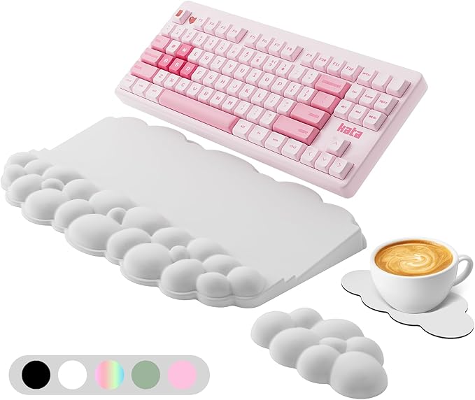 Ergonomic Wrist Rest for Keyboard and Mouse, Soft Memory Foam Cloud Keyboard Stand Pad with Wrist Rest Set, Easy Typing, Comfort for Office, Work, Gaming - White