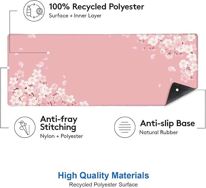 IMAYONDIA Pink Japanese Desk Mat, Cherry Blossom Large Gaming Mouse Pad, Non-Slip Rubber Base Mousepad for Women, Desk Pad for Work, Game, Office, 31.5x11.8 Inch- Sakura Flowers Aesthetic