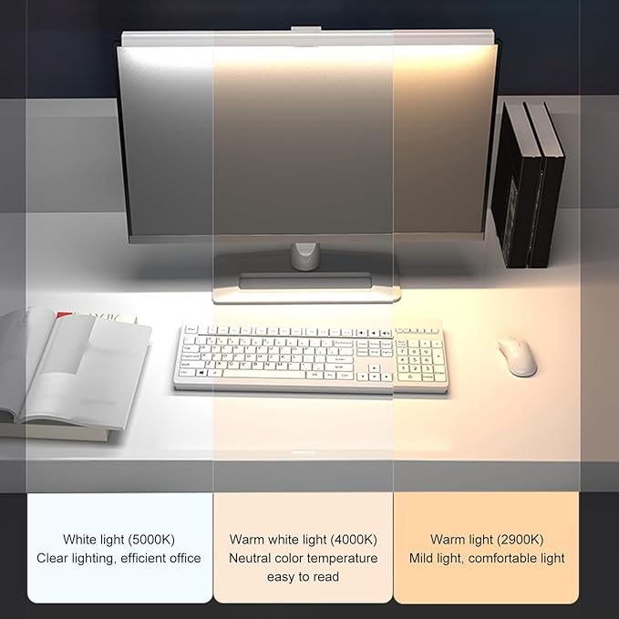 Monitor Light Bar Desk Light Bar 3 Switchable Light Modes Stepless Dimmable Touch Control Computer Screen Light Bar for Office Home White (Black)