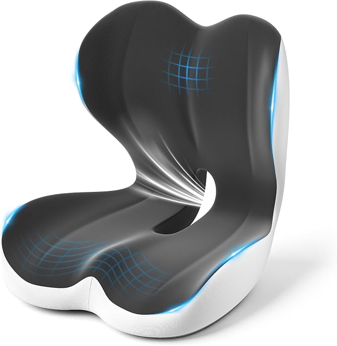Seat Cushion, Memory Foam Car Seat Cushion with L-Shaped Ergonomic Design, Tailbone & Sciatica Support Cushion for Office Chair, Car, Truck Drivers, Long Work Sessions and Wheelchair