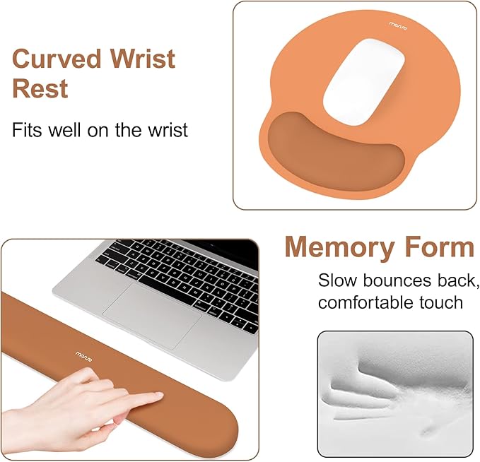 MOSISO Wrist Rest Support for Mouse Pad&Keyboard Set, Circle Curved Ergonomic Mousepad&Coaster Non-Slip Base Home/Office Wrist Support&Easy Typing Pad with Soft Cloth&Silicone Lining, Cosmic Orange
