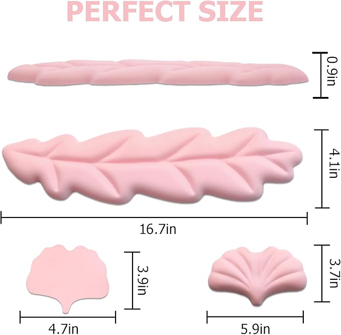 Ergonomic Keyboard Wrist Rest, Leaf Shape PU Leather Memory Foam Wrist Support for Computer Keyboard, Keyboard Pad and Cute Mouse Wrist Pad for Gaming,Office, Computer, Typing, Pastel Pink