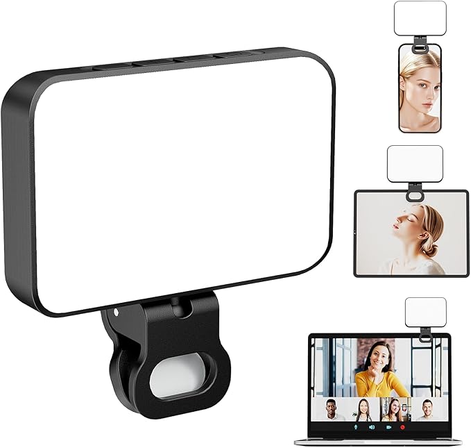 Clip On Selfie Light for Phone & Laptop, Rechargeable 2000mAh LED Video Light with 3 Light Modes, Portable Fill Light for Video Calls, Zoom, Streaming, Makeup
