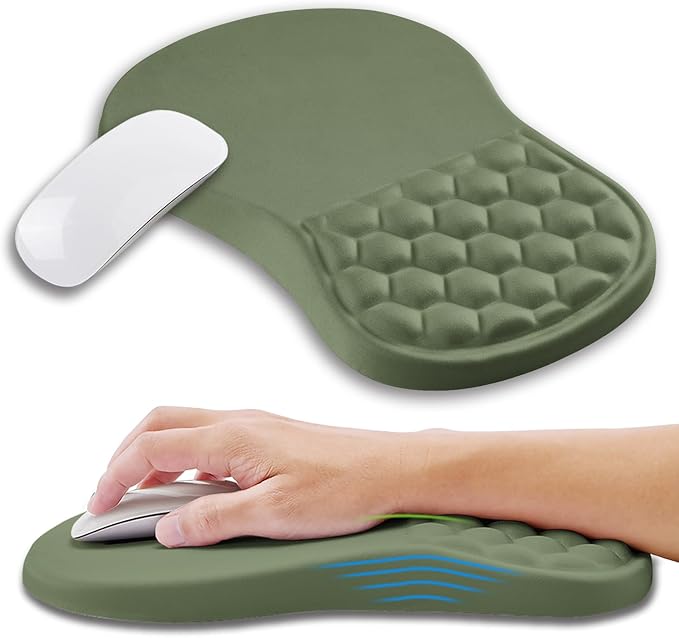 Ergonomic Mouse Pad Wrist Support with Memory Foam Massage Bulge, Carpal Tunnel Mousepad Wrist Rest for Mouse(12x8 inch,Olive Green)