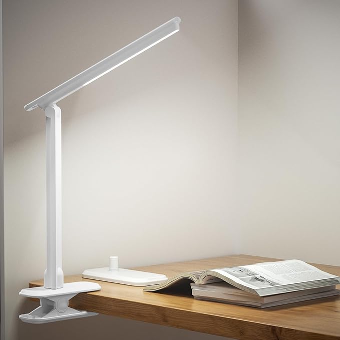 LED Desk Lamp Dimmable Table Lamp Reading Lamp with Changeable Clip & Base, 3 Brightness Dimmable Small Desk Lamp for Office Home, Desk Clip on Lamp for Bed Headboard, LED Desk Light Strip
