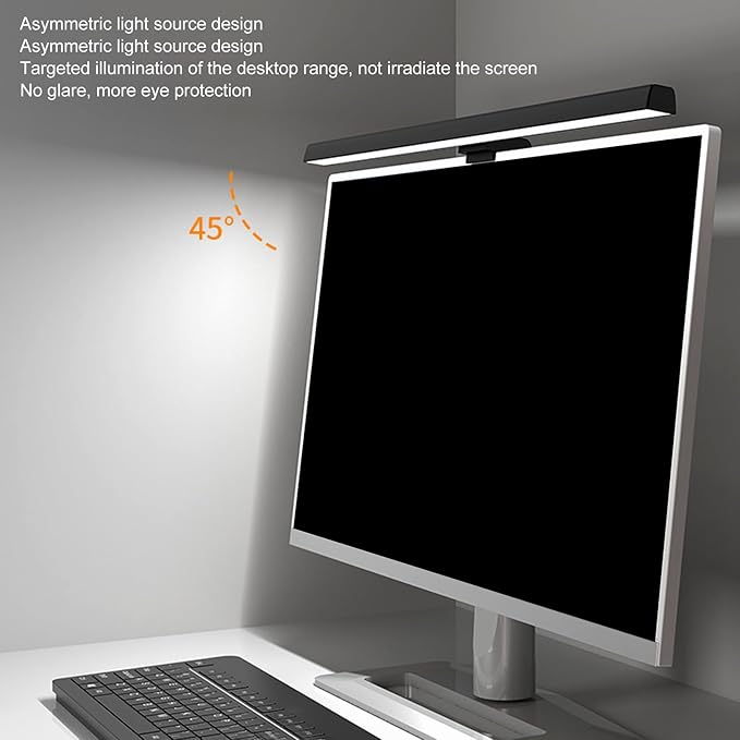 GOWENIC Monitor Light Bar for Office, Stepless Dimmable Touch Control, Eye, Adjustable Design, Asymmetric Light Source, Blue Light Blocking, Easy Installation (White)