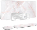 Auhoahsil Large Mouse Pad with Wrist Rests for Keyboard & Mouse, Thick Soft Ergonomic Memory Foam Wrist Supports, Big & Long Desk Mat 35.5 x 15.7 in, for Office Gaming Computer, White Marble