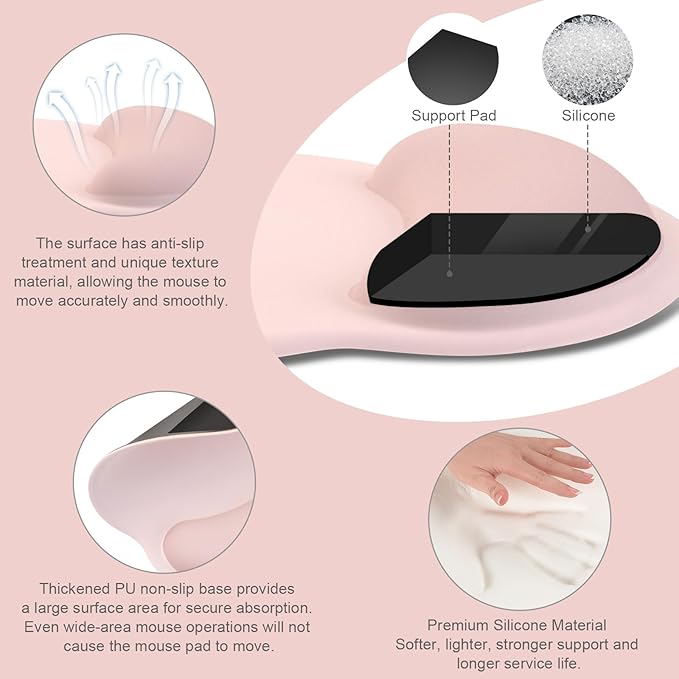 MOSISO Wrist Rest Support for Mouse Pad&Keyboard Set, Circle Curved Ergonomic Mousepad&Coaster Non-Slip Base Home/Office Wrist Support&Easy Typing Pad with Soft Cloth&Silicone Lining, Chalk Pink