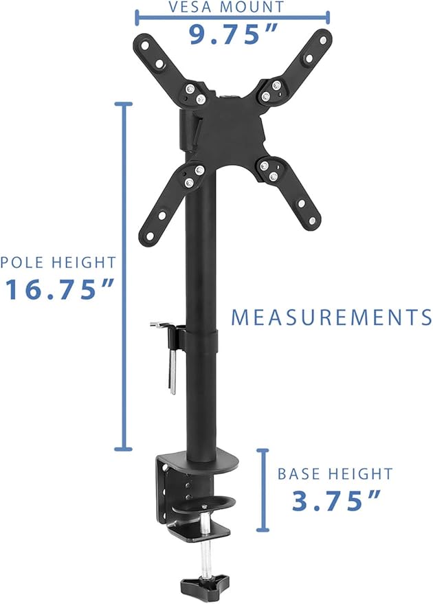 Mount-It! Ultra-Wide Single Monitor Arm Desk Mount, Height Adjustable Pole Stand for 13–42 Inch Screens up to 22 lbs, VESA 75x75 to 200x200, Clamp & Grommet