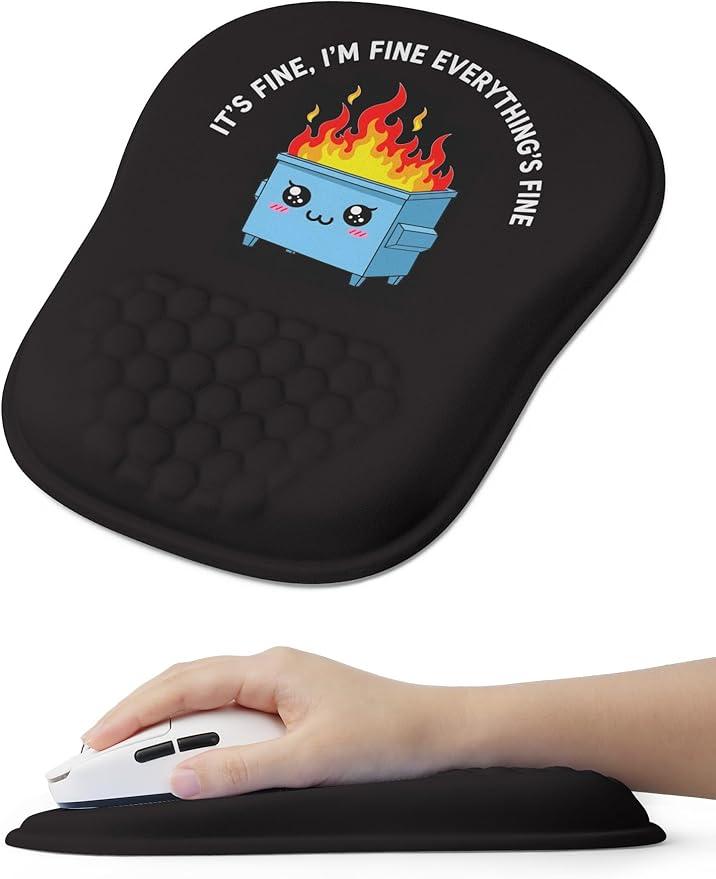 Funny Dumpster on Fire Ergonomic Mouse Pad for Carpal Tunnel Pain Relief, 65% Usable Mouse Area, Memory Foam Concave Wrist Rest for for Office, PC, Gaming