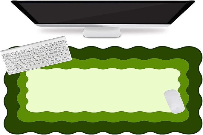 L-SPOUTTO Green Mouse Pad,Cute Desk Mat XXL Large Scalloped Gaming Mousepad,35.4x15.7in Non-Slip Rubber Base Keyboard Pad Waterproof Desktop Mat for Laptop Computer Work Game Home Office-Green