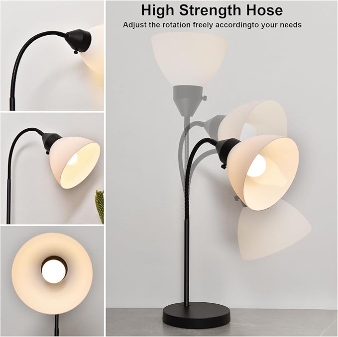 LED Desk Lamp for Home Office, 3 Levels Dimmable Reading Light, Flexible Table Lamp for Bedside Office, Rotary Switch Control, Desk Lamp for College Dorm Study Lamp, Bulb Included, Black