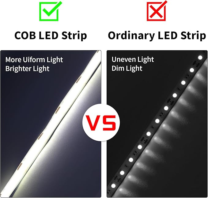 6.56FT2M COB LED Strip Lights, 6000K Cold White USB LED Tape Light, 640LEDs High Bright CRI93+ Dimmable Flexible Lights Light for Bedroom, TV Backlight, Mirror, Cabinet Lighting
