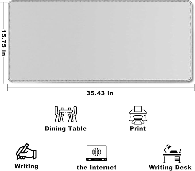 Large Mouse Pad, Desk Mat Large Office Desk Pad Gaming Mouse Pad with Stitched Edges, 35.4" x 15.7" Mousepad with Non-Slip Waterproof Rubber Base for PC Laptop Home Office Accessories, Gray