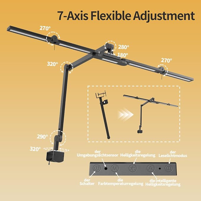 Led Desk Lamp with Clamp, 41" Architect Desk Lamp, 24W Ultra Bright Auto Dimming Computer Light, Eye-Caring Task Lamp for Home Office, Reading, Study, Dual Monitors, Workbench