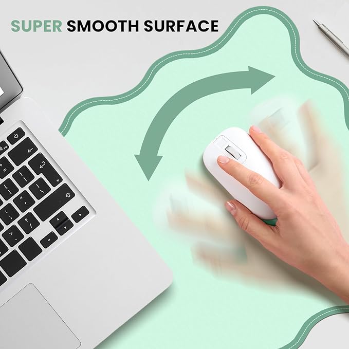 Leather Desk Mat, XXL Large 31.4x15.7in Scalloped Gaming Mouse pad，Non-Slip Rubber Base Keyboard Pad Mousepad for Laptop Computer Game Home Office，Waterproof and Oilproof Desktop Mat I Green