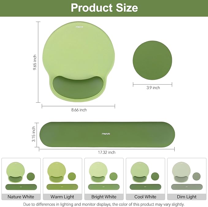 MOSISO Wrist Rest Support for Mouse Pad&Keyboard Set, Circle Curved Ergonomic Mousepad&Coaster Non-Slip Base Home/Office Wrist Support&Easy Typing Pad with Soft Cloth&Silicone Lining, Olive Green