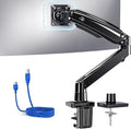 HUANUO Single Monitor Arm for 13-35 inch Screens,Ultrawide Computer Monitor Mount Holds 26.4lbs,Upgraded Adjustable Monitor Stand with USB,C-Clamp&Grommet Base,VESA 75x75/100x100mm(Black)