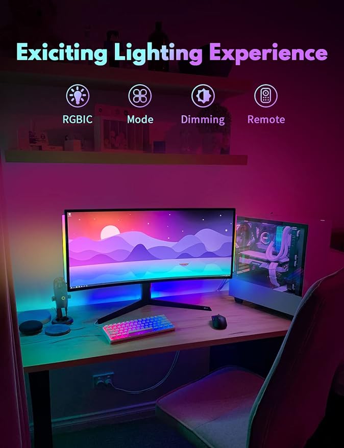 JUSJUBR 3pcs Under Monitor Light Bar, 12inch Gaming Lights for Gaming Setup, RGB Light Bar for Room/Monitor/PC, RGB Desk Light, LED Lights for Desk Gaming, USB Light Bar, Color Change LED Bar Lights