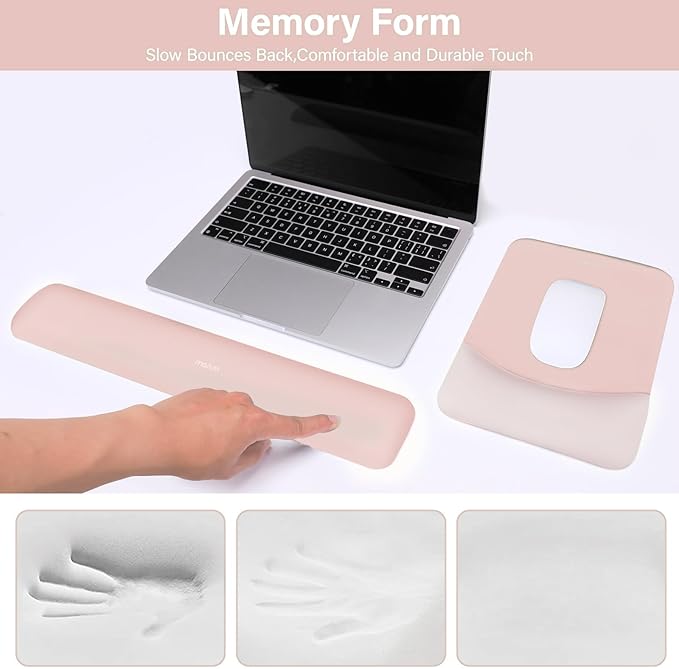 MOSISO Wrist Rest Support for Mouse Pad&Keyboard Set, Rectangular Ergonomic Mousepad Non-Slip Base Home/Office Easy Typing Pad with Neoprene Cloth&Raised Silicone Lining, Baby Pink