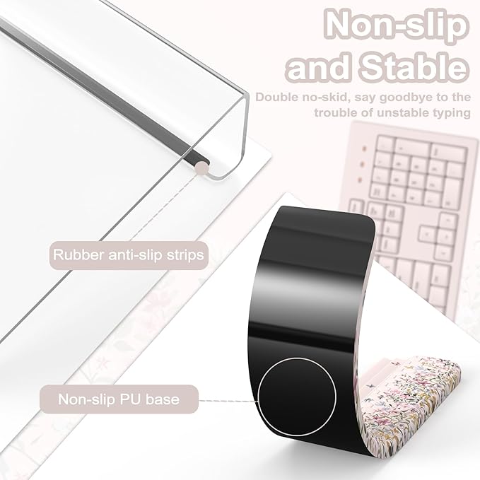 HAOCOO Keyboard Stand with Wrist Rest, Ergonomic Wrist Rest Office Desk Accessorie, 3-Level Height Adjustment Acrylic Keyboard Riser, Easy Typing Wrist Support for Computer