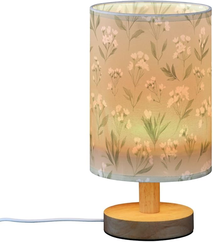 Flower LED Table Lamp, Bedside Lamp with Linen Lampshade, Flicker-Free Eye Care USB Plug in Nightstand Lamp, for Bedroom and Office