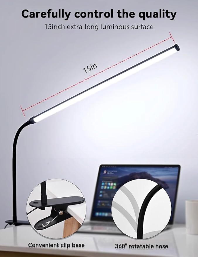 2 Pack LED Desk Lamp with Clamp,Dimmable Clip on Light for College Dorm Room,Eye-Friendly Reading Study Lamp for Students,Flexible Gooseneck Bedside Light,Home Office Desk Lights Bedroom