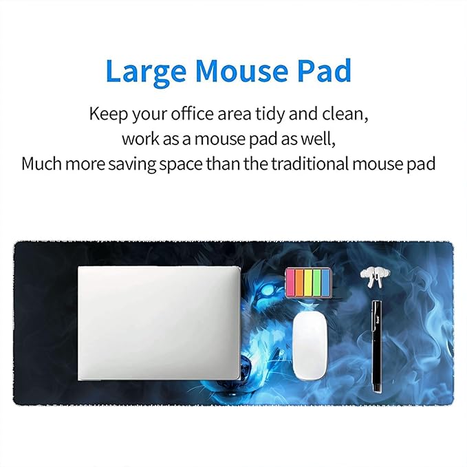 Wolf Gaming Mouse Pad Misty Wolf Blue Eye Cool Animal XL Mouse Pad Large Mousepad Extended Laptop Keyboard Mat Gaming Desk Pad Mouse Mat 31.5"x11.8" Office Computer Keyboard Laptop Home
