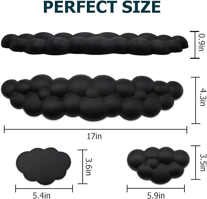 Cloud Wrist Rest Keyboard, PU Leather Memory Foam Wrist Rest for Computer Keyboard, Ergonomic Keyboard Wrist Rest Pad and Cute Mouse Wrist Rest for Gaming, Office, Computer, Typing, Black
