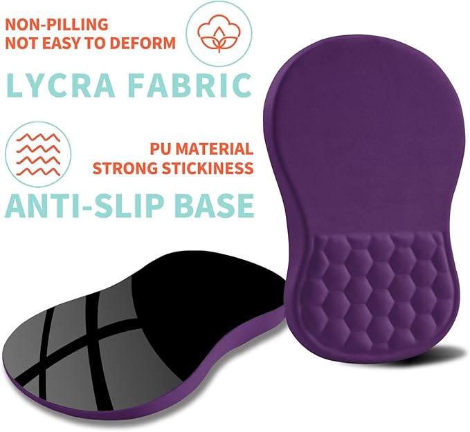 Ergonomic Mouse Pad Wrist Support with Memory Foam Massage Bulge, Carpal Tunnel Mousepad Wrist Rest for Mouse(12x8 inch, Deep Purple)