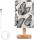 Black White Butterfly LED Table Lamp, Bedside Lamp with Linen Lampshade, Flicker-Free Eye Care USB Plug in Nightstand Lamp, for Bedroom and Office