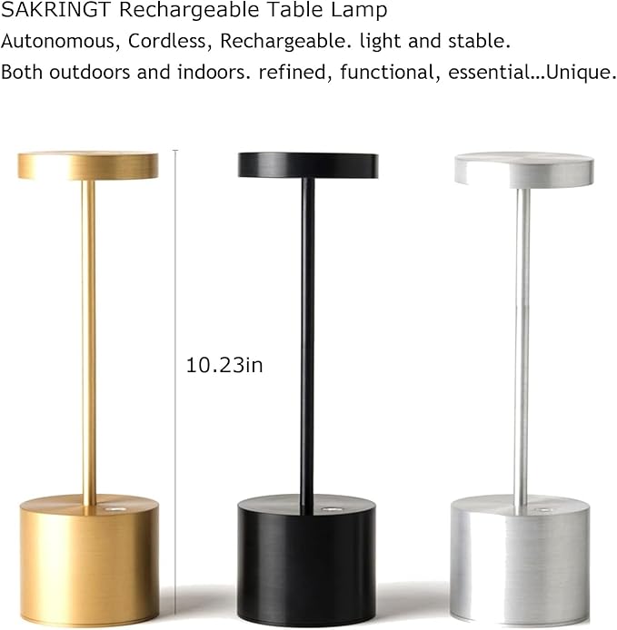 SAKRINGT 2 Pack Outdoor Table Lamp,LED Table Light,Cordless Table Lamp Rechargeable ,5000mAh Battery Powered Dimming Desk Lamp for Restaurant/Patio /Outdoor(Silver)