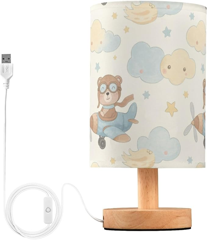 Bear LED Table Lamp, Bedside Lamp with Linen Lampshade, Flicker-Free Eye Care USB Plug in Nightstand Lamp, for Bedroom and Office