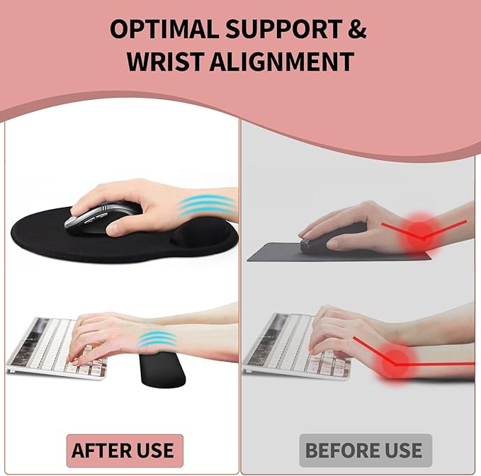 eulps Mouse Pad Wrist Support, Ergonomic Memory Foam Keyboard Wrist Pad & Gel Wrist Rest Set for Computer Keyboard for Easy Typing for Office & Home (Pink Marble)