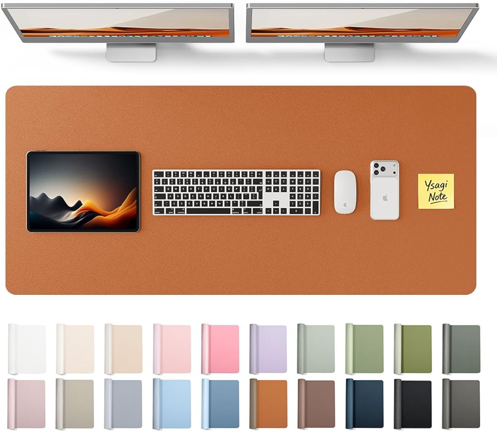 YSAGi Leather Desk Protector, Office Mat, Large Mouse Mat, Non-Slip PU Leather Blotter, Laptop Desk Pad, Waterproof Writing Pad for Office and Home (Brown, 47" x 17")