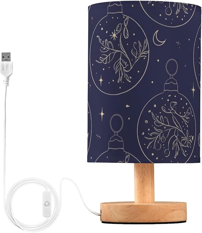 Christmas Bells LED Table Lamp, Bedside Lamp with Linen Lampshade, Flicker-Free Eye Care USB Plug in Nightstand Lamp, for Bedroom and Office