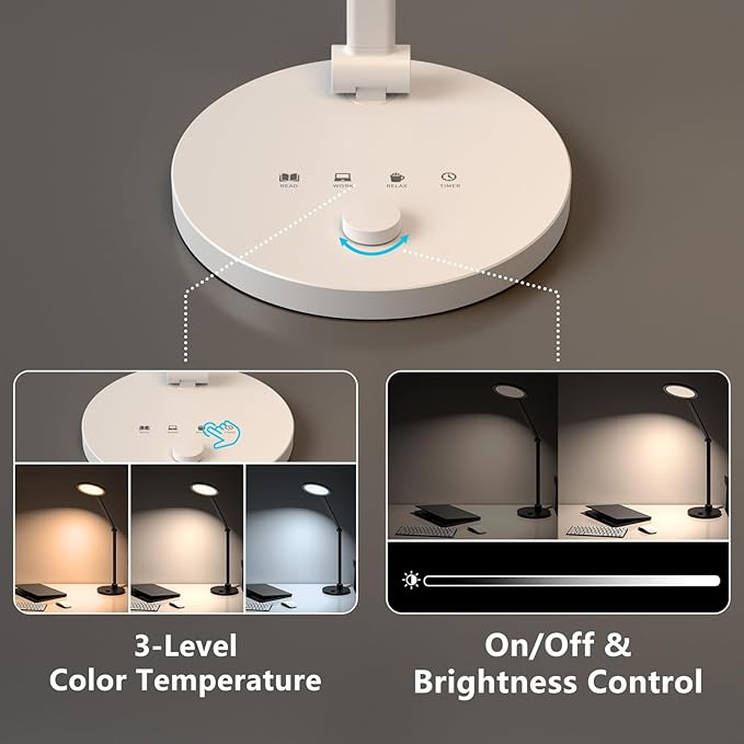 Desk Lamp for Home Office, Metal Swing Arm Desk Light, 3 Mode Stepless Dimming Desktop Lamp, 14W 1200LM Computer Task LED Lamp, Desk Ring Light for Streaming, Podcasting, Video Calls, Conference